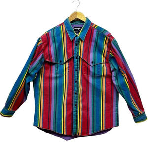 Vintage Wrangler Brushpopper Shirt Western Stripe Rodeo Cowboy- Size 18 Neck